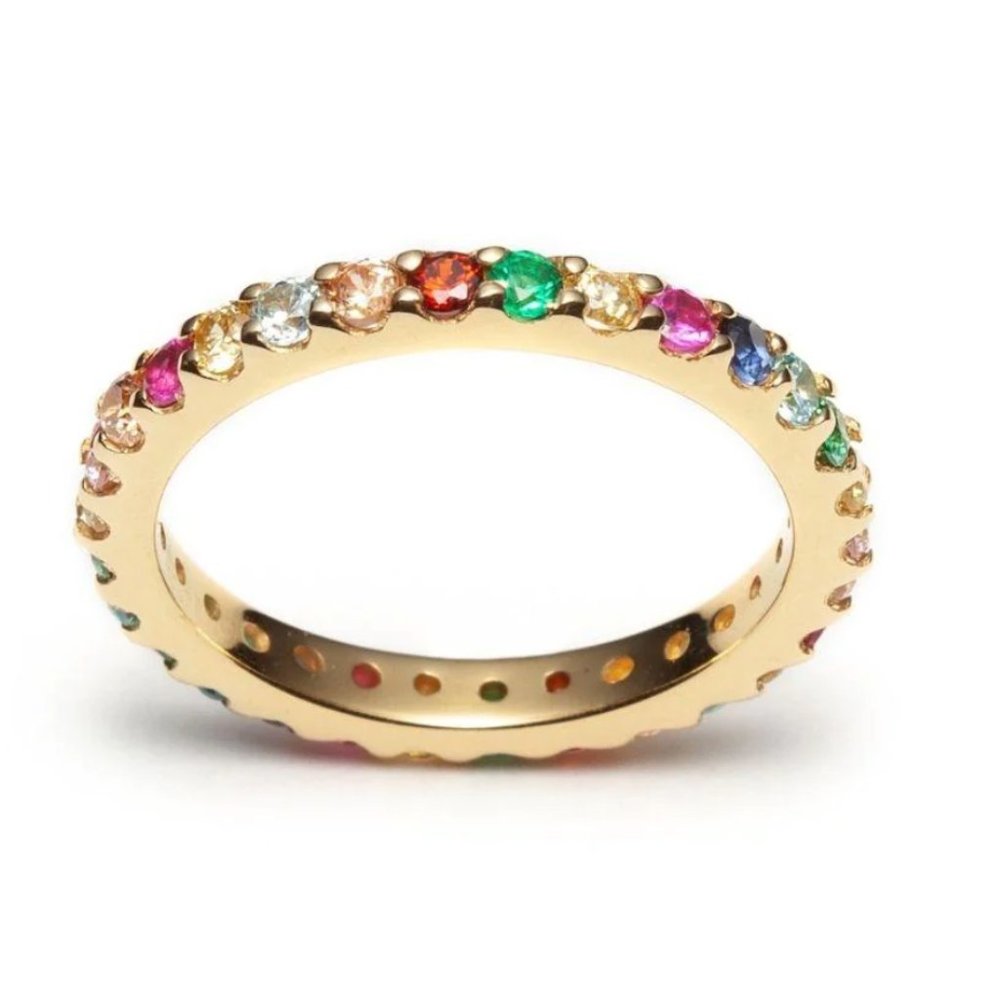 Stacking Rainbow CZ Eternity Ring - gold plated - waterproof